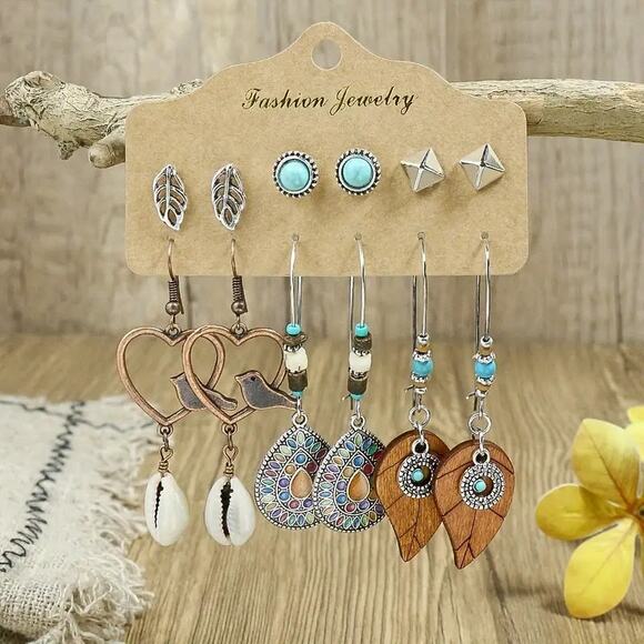 NWT 6 Pair Boho Dangle and Stud Earrings - Picture 1 of 1